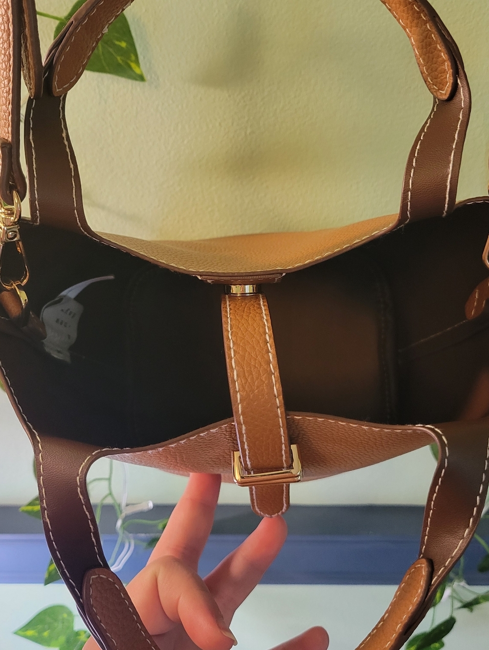 A New Day Mini Tulip Tote Brown Crossbody Bag Minimalist Chic Quiet Lux - Picture 8 of 9